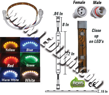 5050 SMT LED Water Proof Flexible Low Voltage 12V Interlink 12 Inch