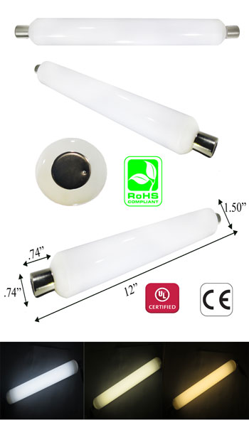 S19 Linear Tube LED 9 Watt 85-265V 330 Degree S14 Base