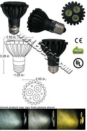 PAR20 Ultra Bright LED Light 85 to 265 VAC 30 Degree E26