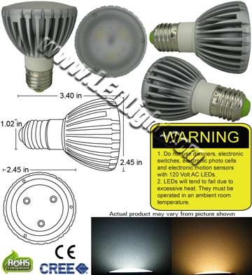 PAR20 6 Watt LED 85-265 VAC E26 30 Degree