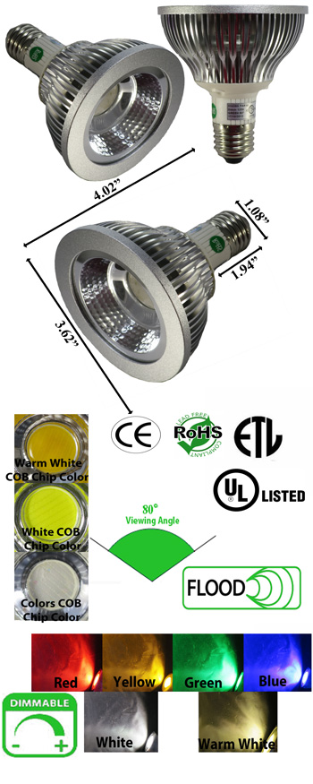 Par30 10 Watt Dimmable LED 120VAC 80 Degree E27