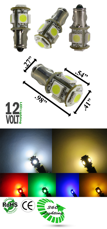 Miniature Bulb BA7S Base 1.5 Watt 5 SMD Bulb 12V DC T2 1/2