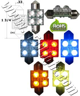 Festoon Super Flux 4 LED Light 1 3/4 Inches / 42 mm 12 Volt DC product 56342