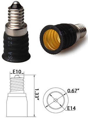 picture of a E10 male to E14 female Converter Adap