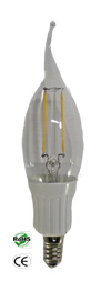 Candle Filament LED Curly Tip 2W E12 120VAC Non Dimmable 