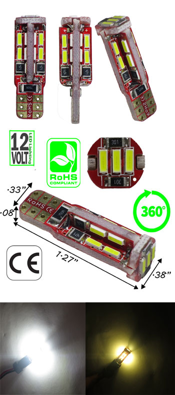 T10 CAN Bus 4014 19 LED 360 Viewing 12 VDC T3 1/4 