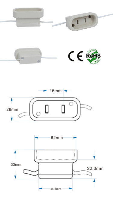 GX16D female Socket Ceramic with Wires product 65894