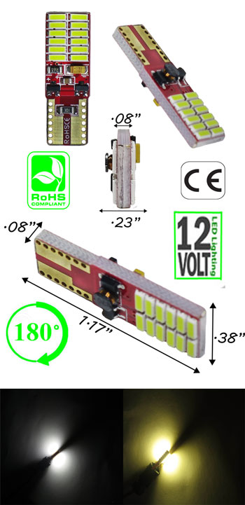 T10 Wedge CAN Bus 24 LED 4014 12 Volt AC/ DC T3 1/4 product68234