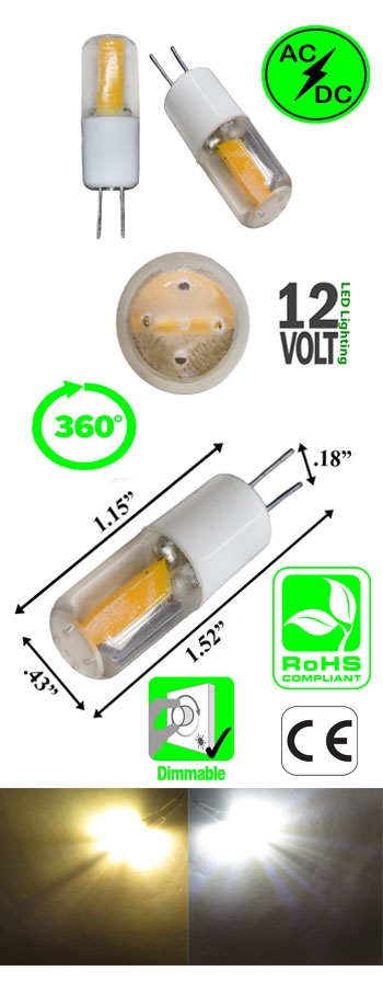 G4 G6.25 JC 2 Watt MCOB 12V AC-DC