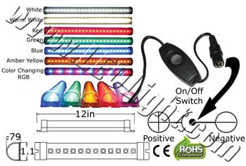 Tube LED 12 Watt 12 Inch Switch & Plug 12 Volt DC 120 Degree