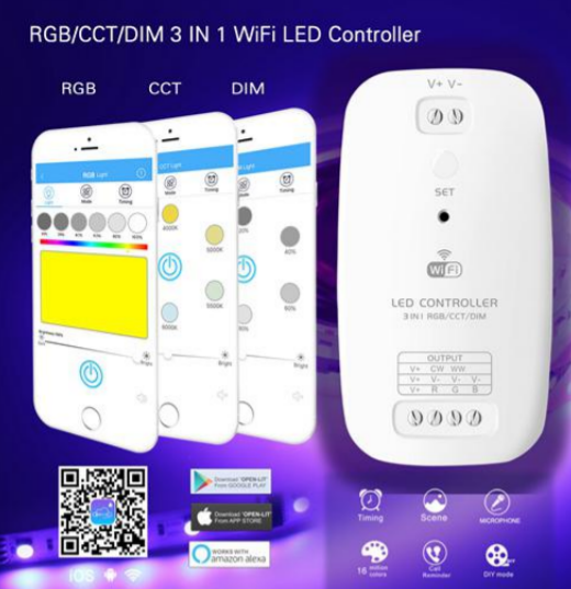 RGB CCT DIM 3 In 1 Controller WIFI 120W 9-24V DC