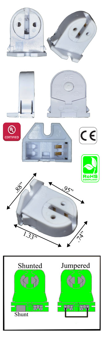 T5 female Socket Tombstone Shunted Holder (Pair)