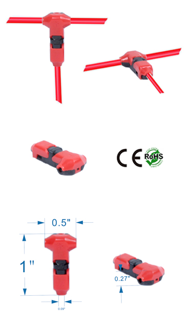 Connector T-type 1 to 1 Wire Solder Less Crimp Pack of 4