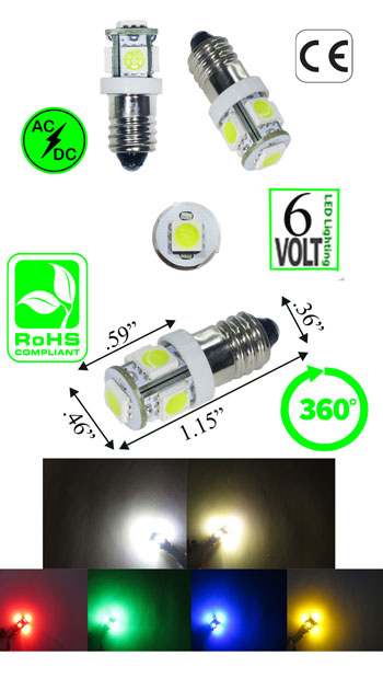 Par Tragisk Sygeplejeskole 1482 LED Bulb E10 Base 6 Volt 5 SMD T3 1/4 - Automotive - LEDLight