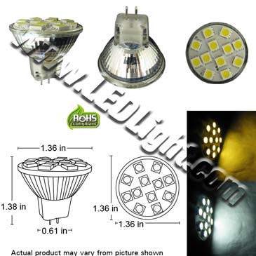 MR11 12 SMD (3 Chip) 12 Volt AC/DC GX4.0 Base