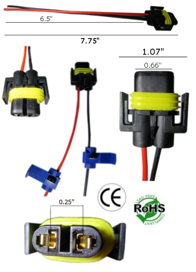 H11 H8 880 881 female Adapter to Pigtail Wires 74898