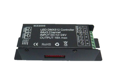 LED DMX512 Controller 6Ax3 Channel 216 Watt 12-24VDC Common Anode