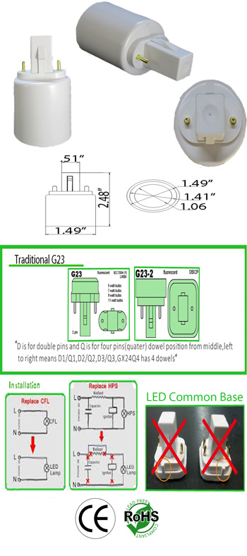 G23 2 Pin male to E26 female Converter Adapter