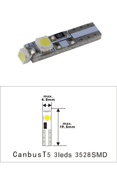 Miniature Wedge T5 3528 SMD LED Bulb T1-3/4 6 VDC