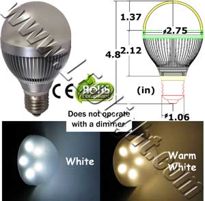 E26 Standard Ultra Bright 6 Watt LED Light