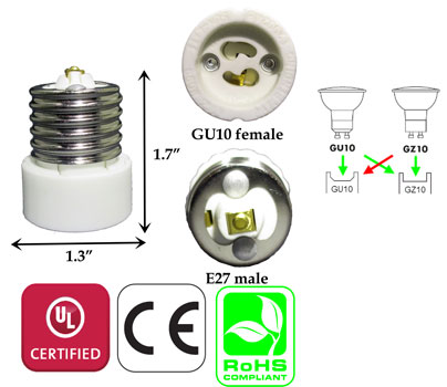 E27 Male to GZ10-GU10 Female Ceramic Adapter Converter