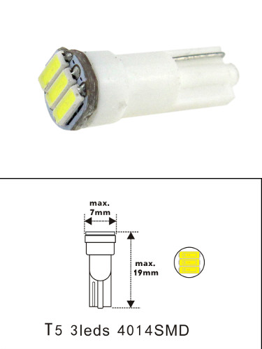 Bytte Nebu lag Miniature Wedge T5 3 4014 SMD LED Bulb T1-3/4 12 VDC - Converters - LEDLight