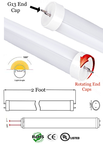 T8 T12 2 Foot 8 Watt 90-277 VAC Frosted Lens G13