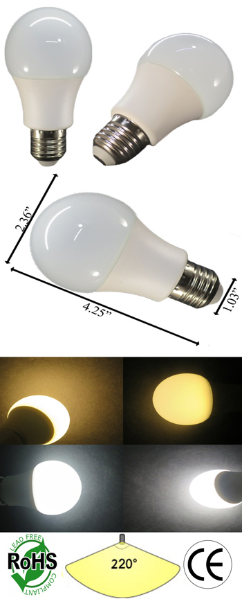 A60 11 Watt LED Bulb 120VAC 220 Degree Viewing E27