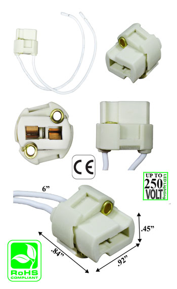 G9 female Ceramic Socket with Wires 250V 2A