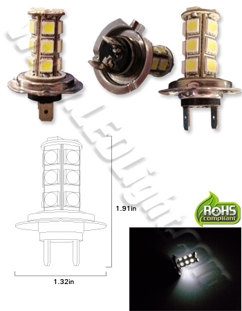 H7 18 5050 SMD (3 Chip) LED Fog Light 12V AC/DC