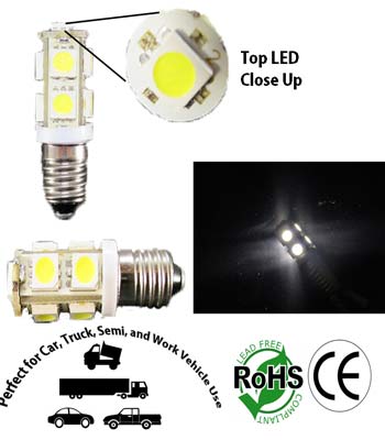 1449 LED Bulb E10 Base 9 5050 DC T3 1/4 - - LEDLight