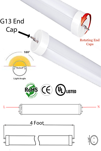 T8 T12 LED Tube 4 Foot 18 Watt Ballast Frosted G13