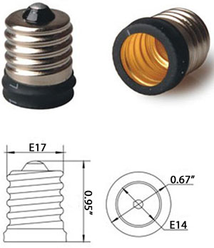 Image of a E17 male to E14 female converter adapter