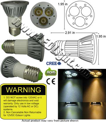 To expose Get angry surface PAR16 Three 1 Watt LED Light 12 Volt AC-DC 30 Deg Dim-able NCNRNW - Low  Voltage - LEDLight