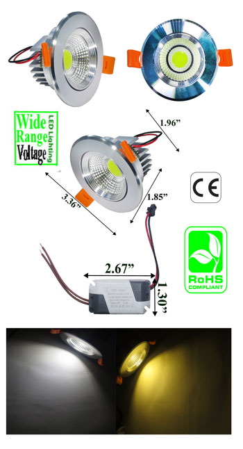 Downlight 3 Watt MCOB LED 100-240VAC