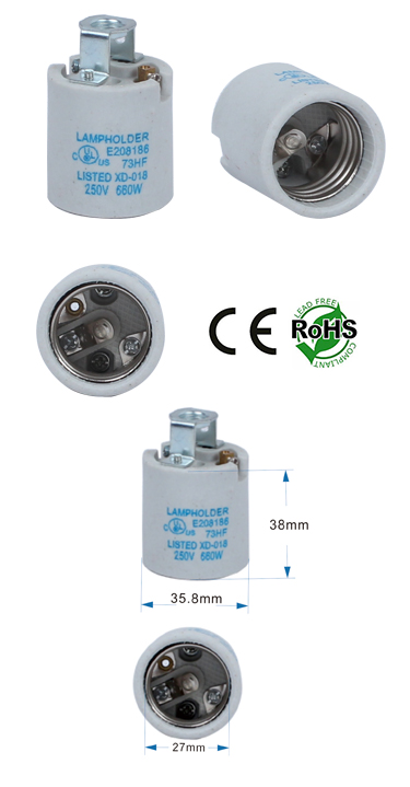 E26 Female Porcelain Socket with Screw Terminals 250V 660W