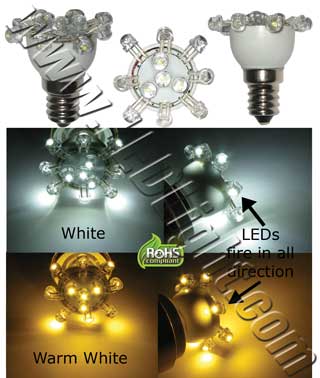 E12 Low Profile 12 LEDs Light Bulb 120V A.C.