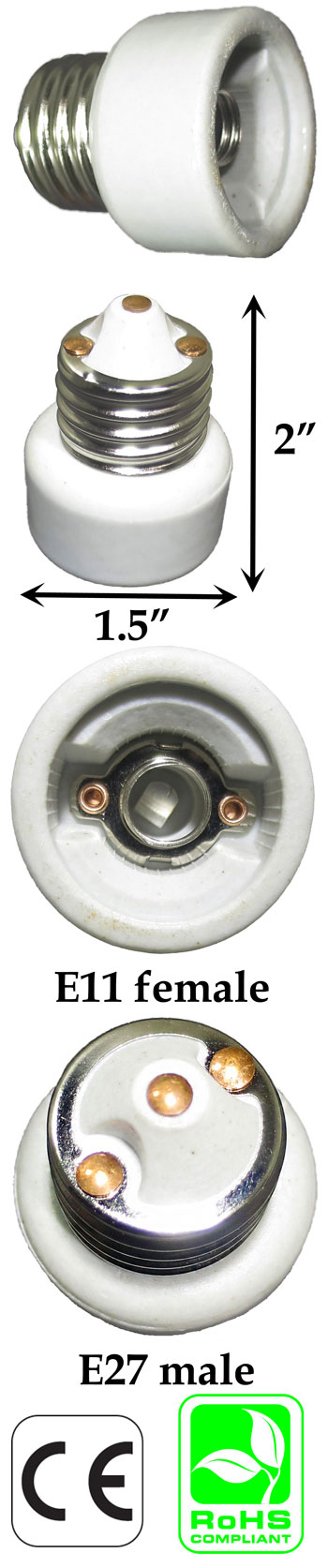 E26-E27 male to E11 female Ceramic Adapter