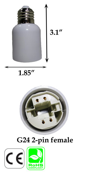 E27 male to G24 2 Pin female Converter Ceramic