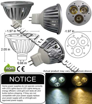 Beskatning instinkt tyktflydende MR16 GU5.3 Base Three 1 Watt LED 12 Volt AC Or DC - Low Voltage - LEDLight