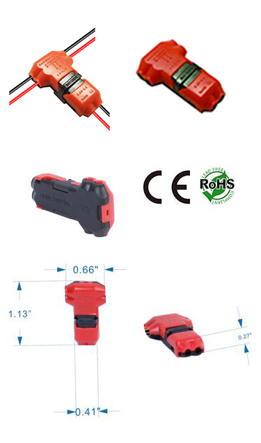 Connector T-type 2 to 2 Wire Solder Less Crimp Pack of 3