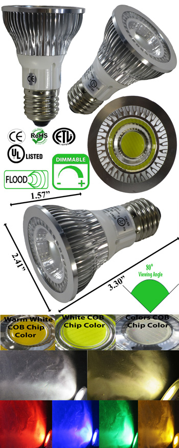 Par20 LED Dimmable 5 Watt 120 VAC 80 Degree E27