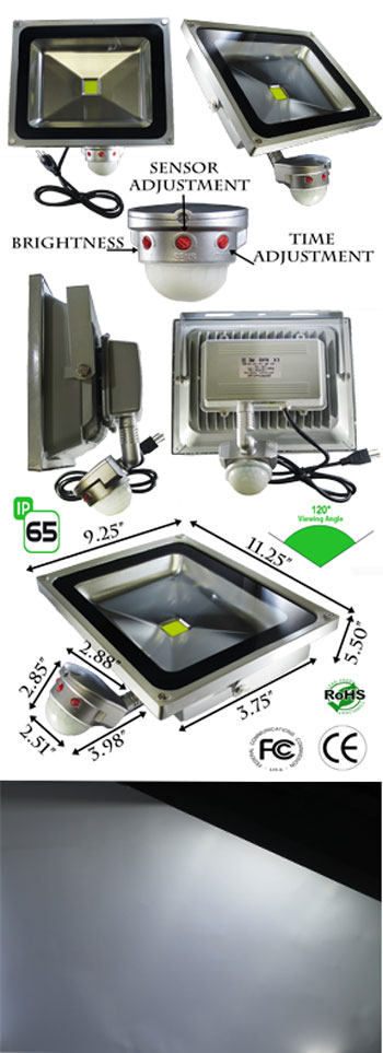 image of a 50 watt motion detector flood led light