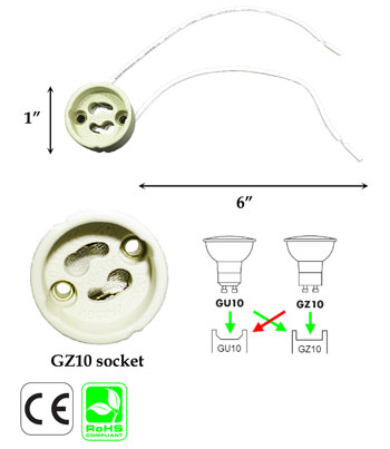 GZ10 Ceramic Socket with 6 Inch Wires