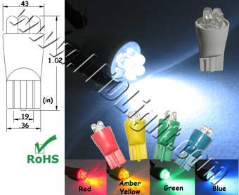 4 L.E.D. T10 Wedge LED Light 12VDC