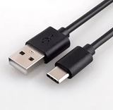 USB 2 .0  Black, 1M, Type A male, Type C male, 3A , 480Mbps,  Jacket PVC